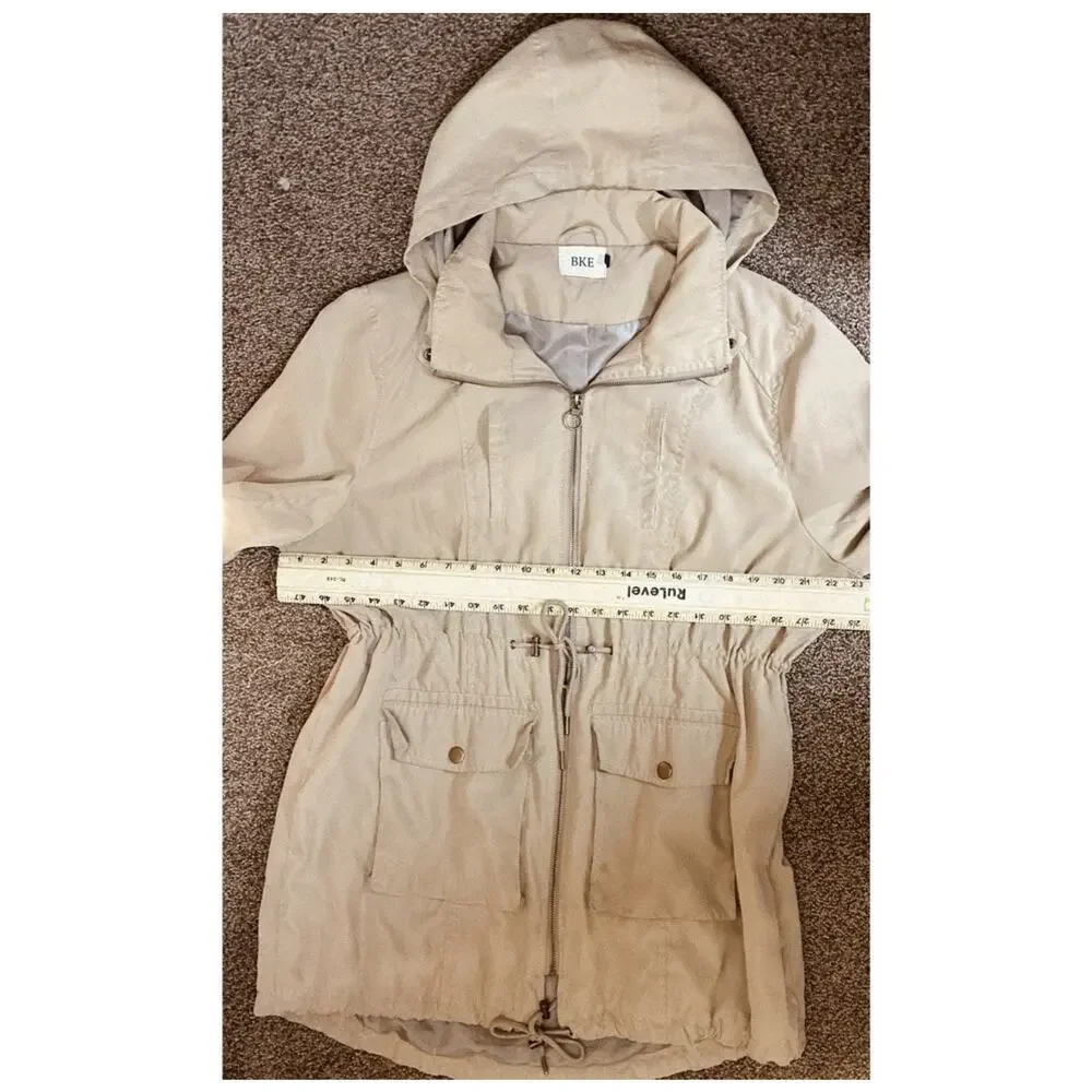 BKE Beige Utility Jacket Hooded Cinch Waist Lightweight Safari Coat Women XL - Picture 6 of 7